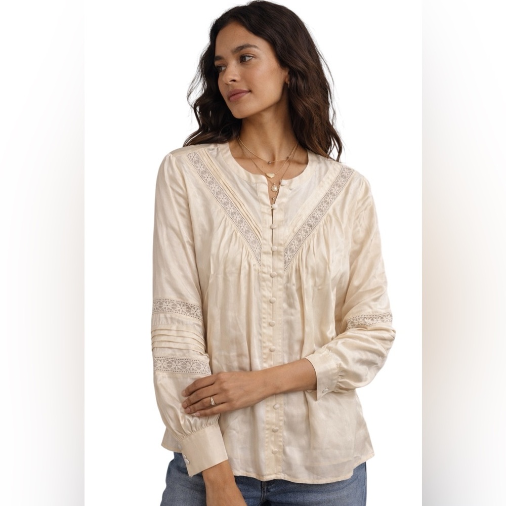 NWT Calme by Johnny Was Lace Boho Ivory Blouse Button Front Size Medium
